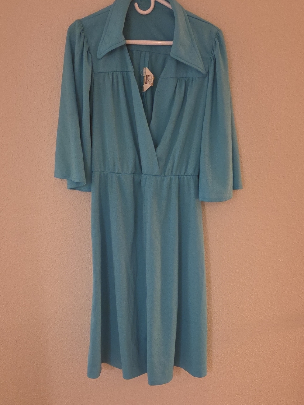 Vintage 1970s Montgomery Ward Faux Wrap Dress Women's 14 Blue